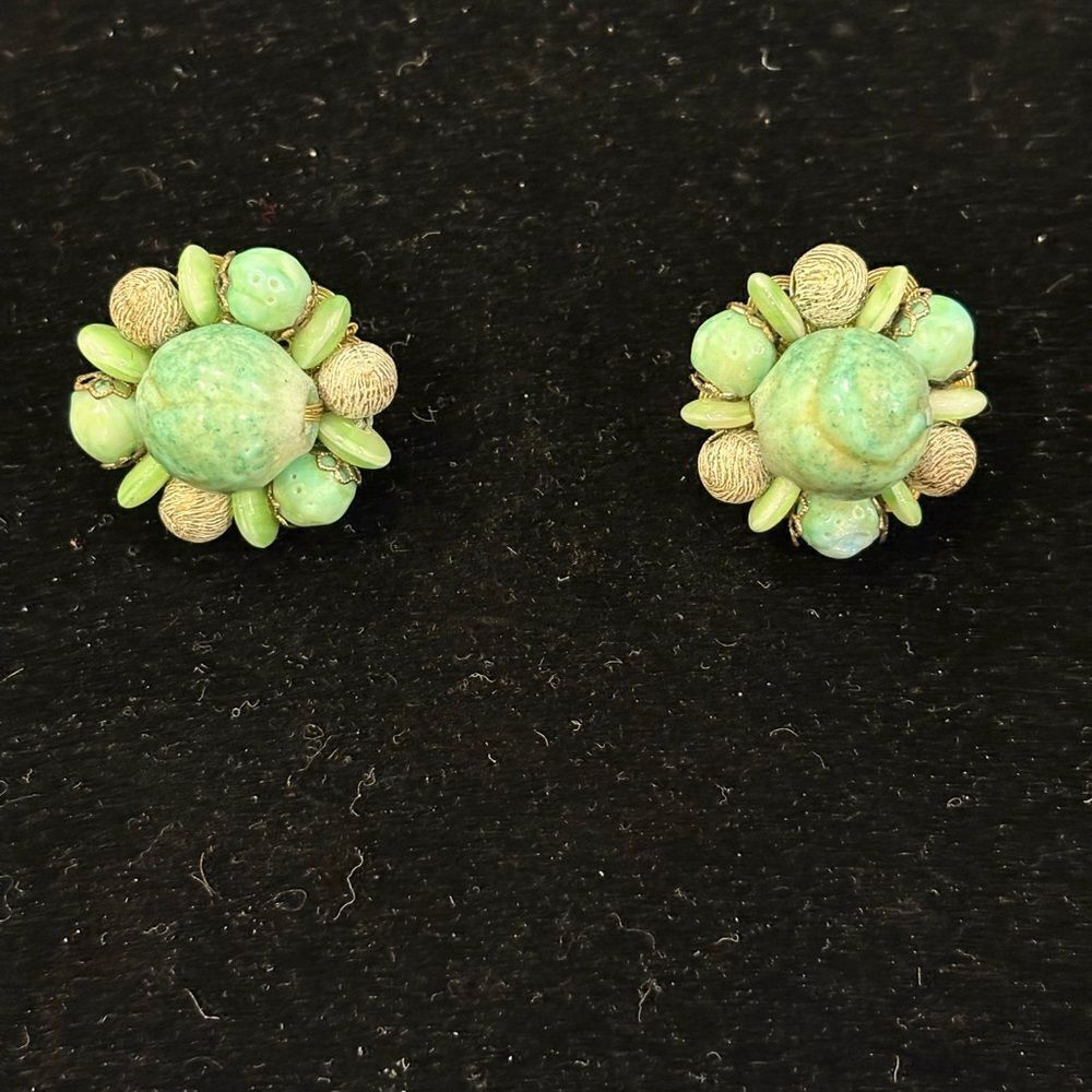 Hobe Vintage Green Clip On Earrings